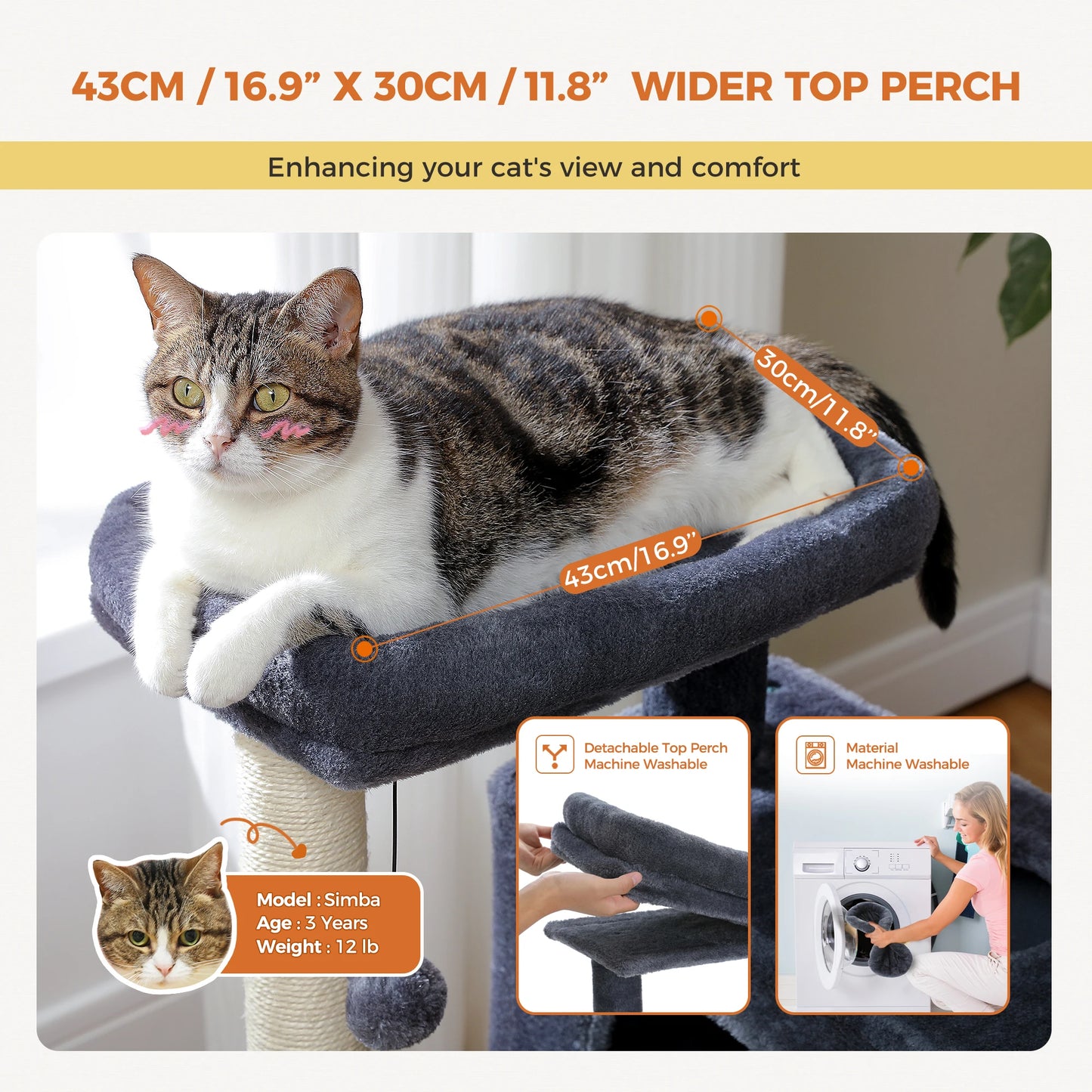 Large Cat Tree Tower for Indoor Use - Accommodates Cats Up to 10kg with Two Spacious Condos, Scratching Posts, and a Generous Perch