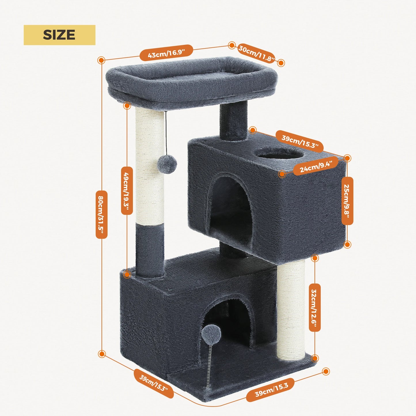 Large Cat Tree Tower for Indoor Use - Accommodates Cats Up to 10kg with Two Spacious Condos, Scratching Posts, and a Generous Perch