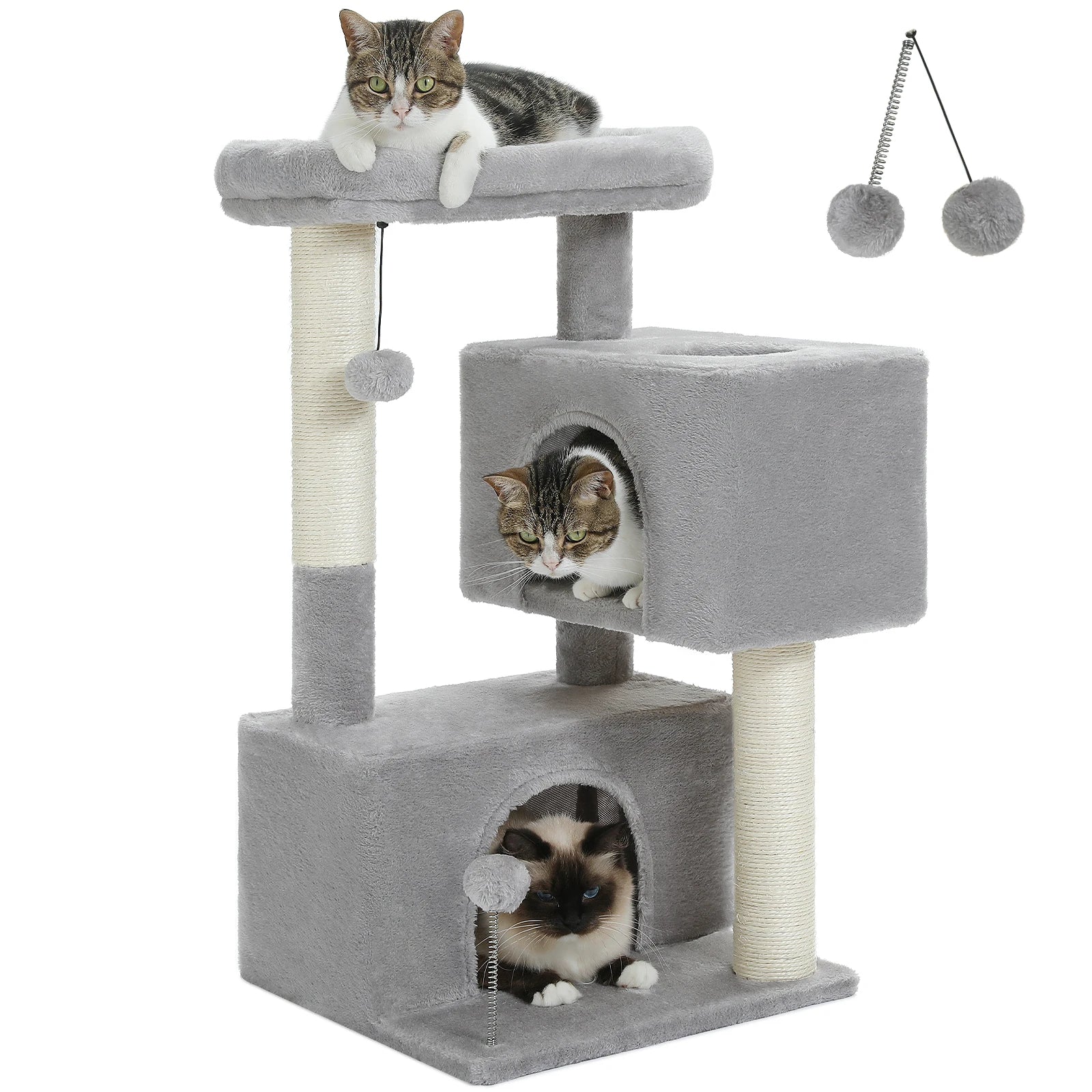 Large Cat Tree Tower for Indoor Use - Accommodates Cats Up to 10kg with Two Spacious Condos, Scratching Posts, and a Generous Perch