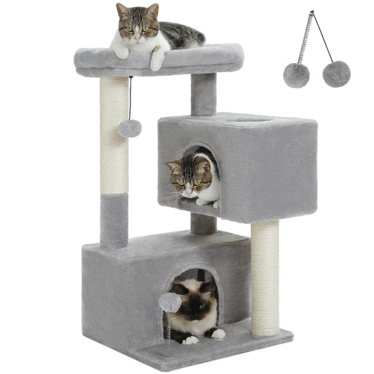 Large Cat Tree Tower for Indoor Use - Accommodates Cats Up to 10kg with Two Spacious Condos, Scratching Posts, and a Generous Perch