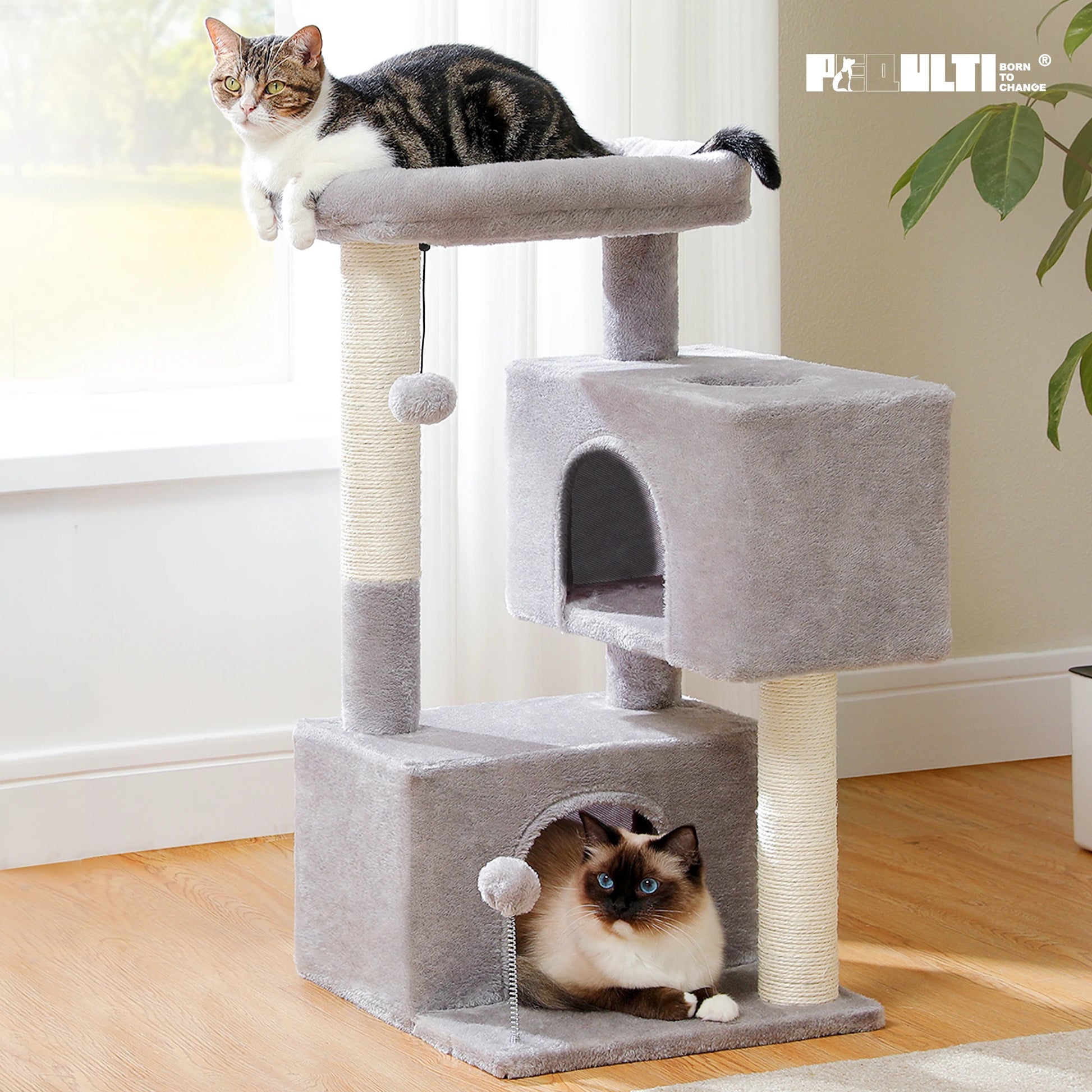 Large Cat Tree Tower for Indoor Use - Accommodates Cats Up to 10kg with Two Spacious Condos, Scratching Posts, and a Generous Perch
