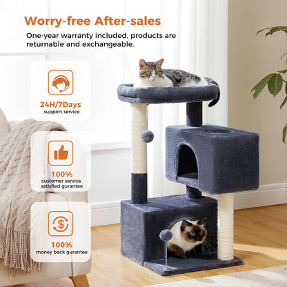 Large Cat Tree Tower for Indoor Use - Accommodates Cats Up to 10kg with Two Spacious Condos, Scratching Posts, and a Generous Perch